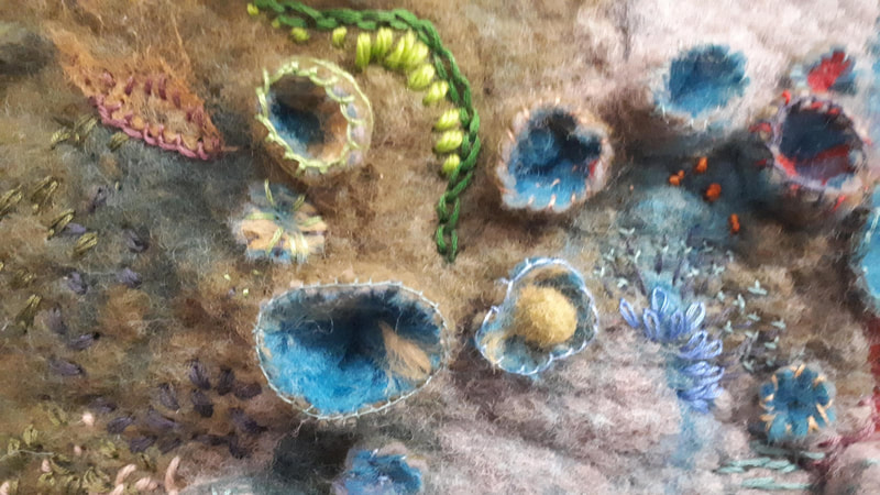 Detail of wet and dry felted hangin, Forestfloorabstract #2