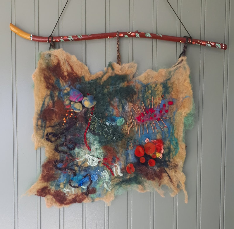 wet and needle felted hanging, forestfloorabstract #1