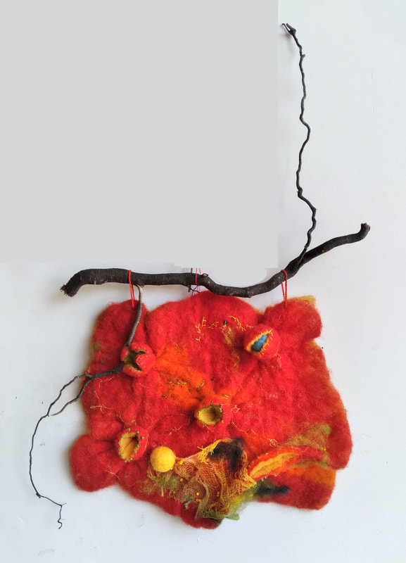 Little Red. Wall hanging from wet-felted wool, embroidery, beading